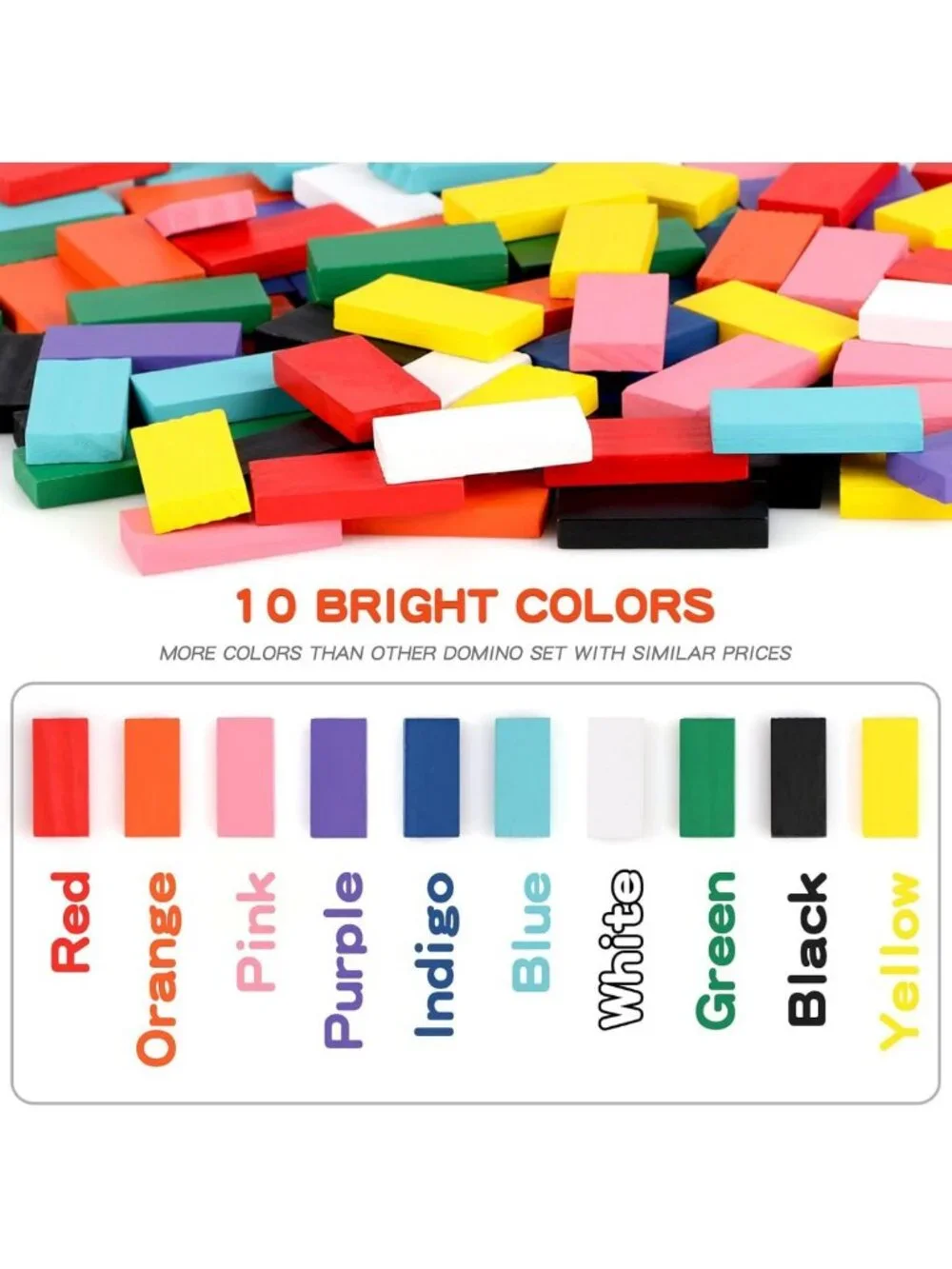 1000 PCS Colorful Wooden Dominoes Set for Kids - Educational Racing Game